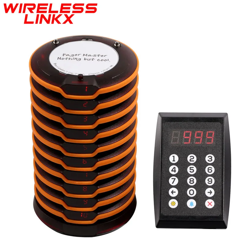 

WirelessLinkx Free Logo Printing Wireless Guest Queue System Calling Restaurant Coaster Pager System for Restaurant