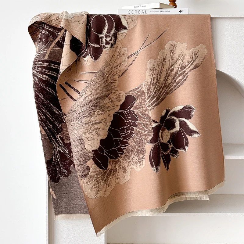 موضة جديدة النمط الصيني الوجهين الجاكار سميكة الباشمينا وشاح الكشمير قصيرة اللحية شال الشتاء الدفء وشاح الإناث #2