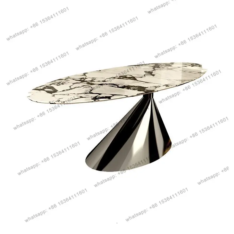 

Italian minimalist rock slab natural marble dining table villa oval luxury stone