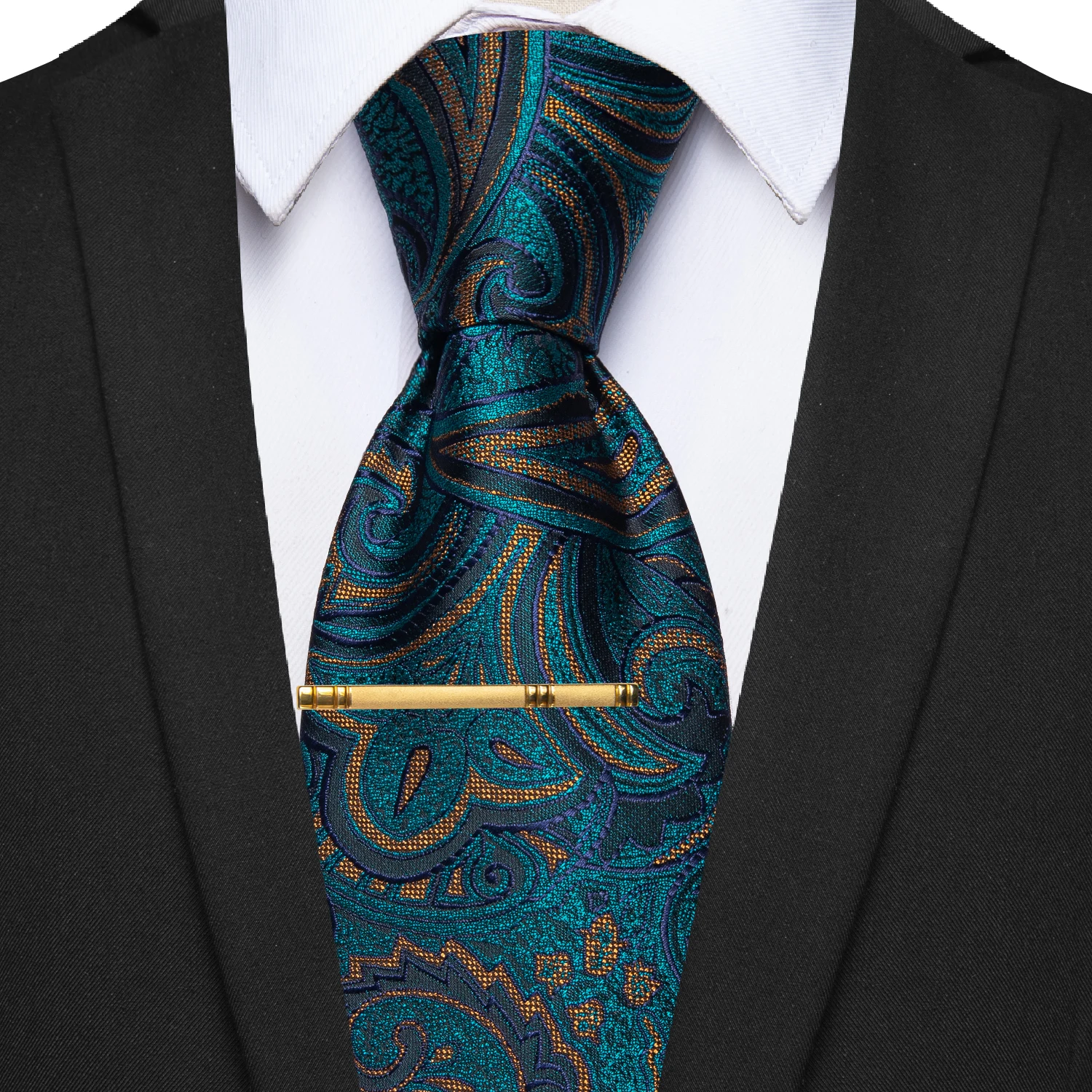 Blue Men's Tie with Jacquard Purple&Gold Paisley Fashion Silk Necktie for Man Wedding Party Business corbatas para hombre Gifts