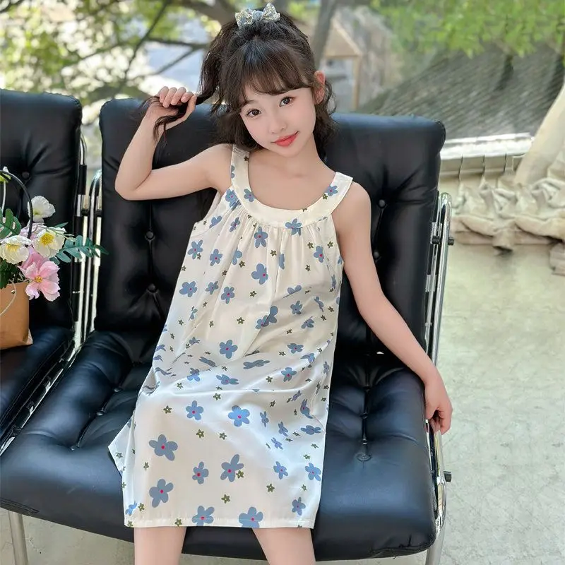 Summer New Strappy Nightdress for Girls Loose Fit Wearable Outside Air Conditioning Sleepwear