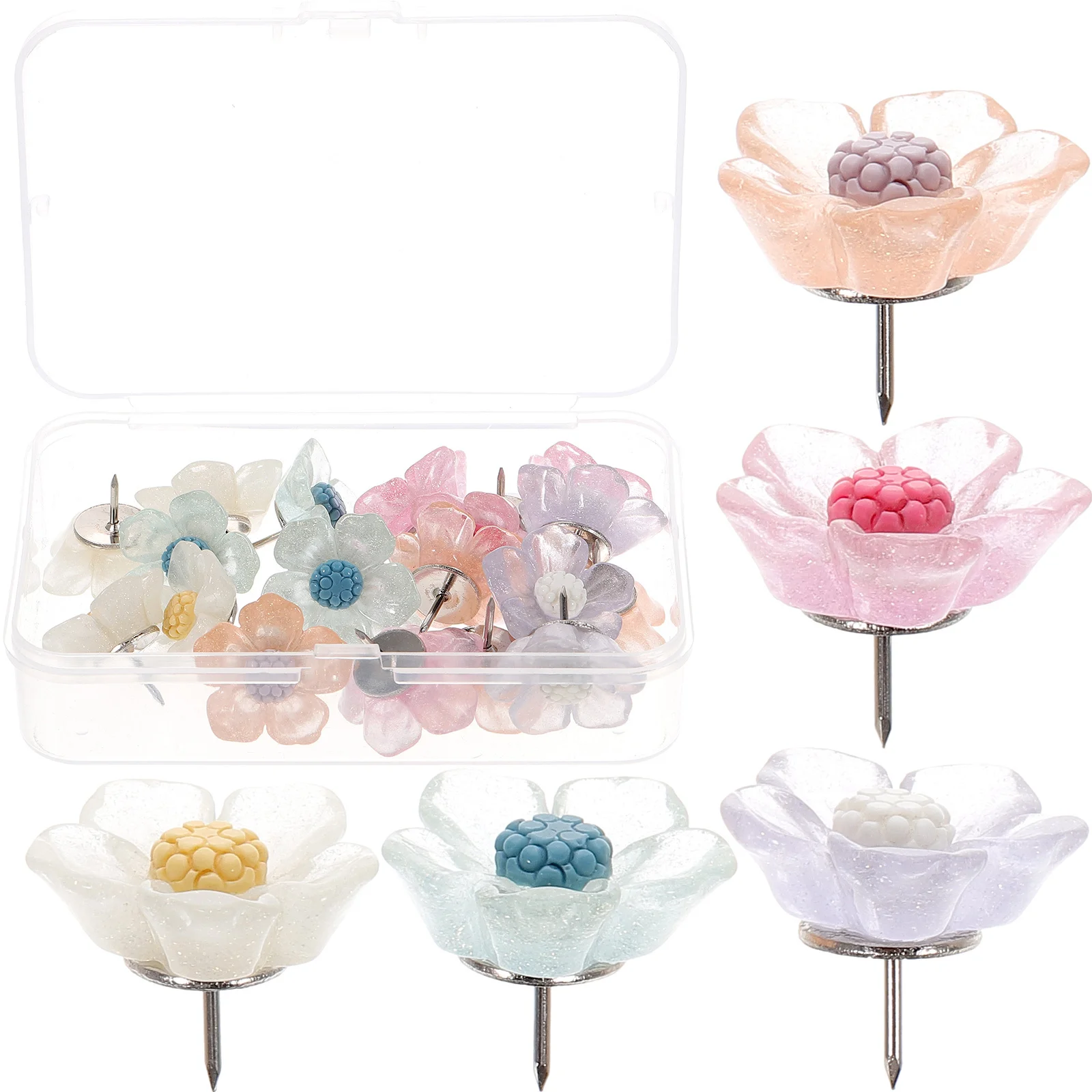

20Pcs Flower Shaped Pushpins Premium Multi-Function Thumbtacks for Office Home Decoration DIY Wall Supplies Reusable