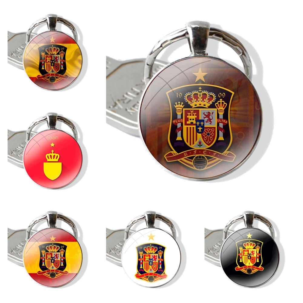 Design de desenhos animados Criativo Chaveiro Cabochão De Vidro Artesanal, Porta-Chaveiro Pingente Chaveiro, Espanha, Euro 2016, Squad Logo, Moda