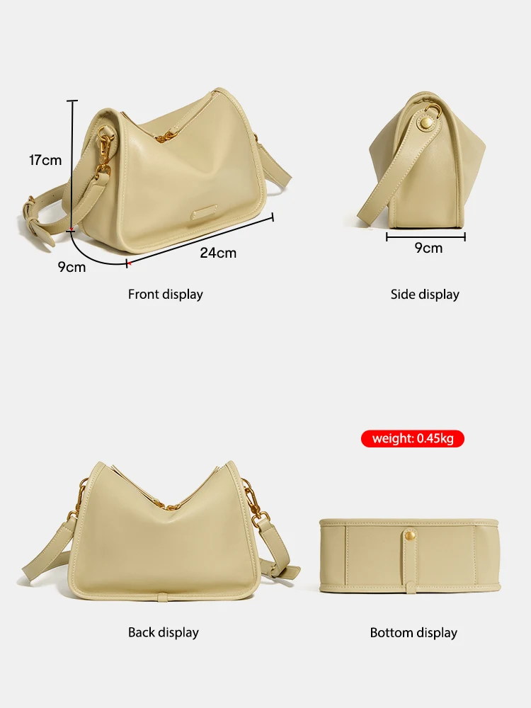 Zency Trend Women Soft Leather Small Handbags Crossbody Bag Beige Yellow Roomy Pillow Bag Fashion Underarm Bag For Girls