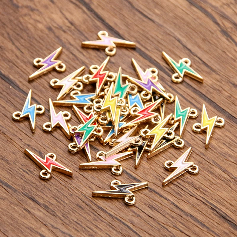 20Pcs 8 Color 9x17MM Alloy Metal Drop Oil Lightning Charm Nature Connector For DIY Bracelet Necklace Jewelry Making