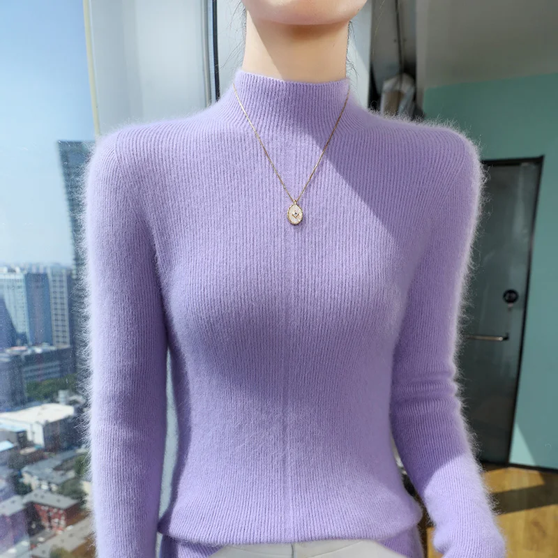 

2024 Autumn winter First line garment Half height cashmere knit sweater Women's slim-fit thermal jumper soft knitwear pullover