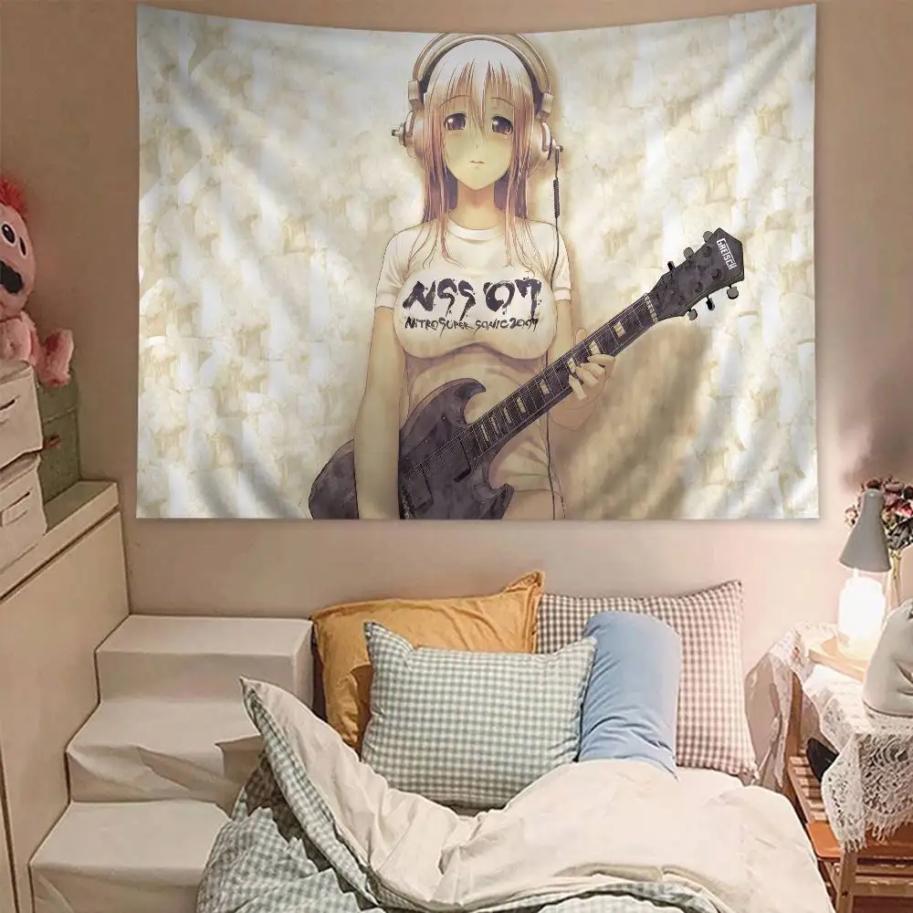 Tapisserie murale colorée Anime Super Sonico – Style mandala bohème, décoration murale vibrante pour les espaces animés et bohèmes