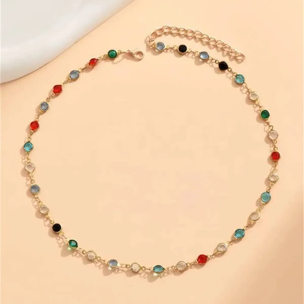 2022 Boho Fashion Vintage Color Crystal Chain Choker Necklace For Women Female Girl Gift Simple Baroque Collar Jewelry Wholesale