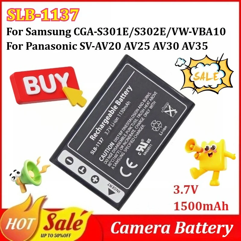 

New SLB-1137 3.7V 1130mAh Camera Battery for Samsung CGA-S301E/S302E/VW-VBA10 for Panasonic SV-AV20 AV25 AV30 AV35