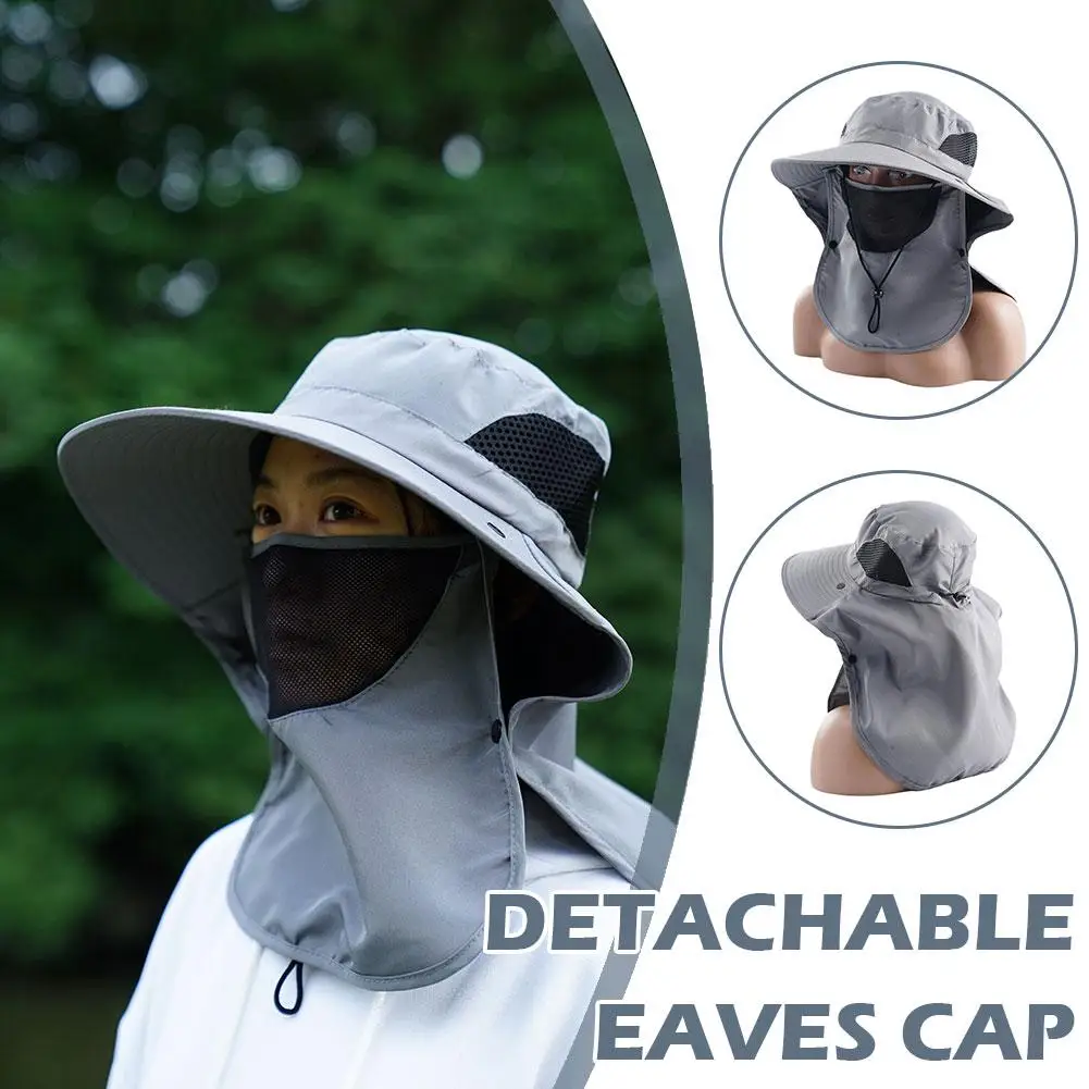 UPF50+ Fishing Hat Sun Shading Large Eaves Mountain Climbing Mask Mesh Breathable Outdoor UV Protection Detachable Full Face