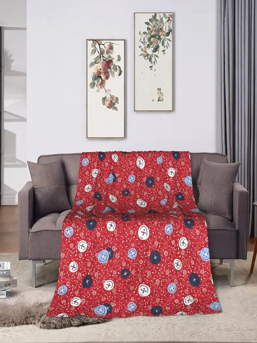 Cozy Christmas Button Bliss Throw Blanket for Travel Couch Bed Flannel Cover  Soft Plush Home Textile