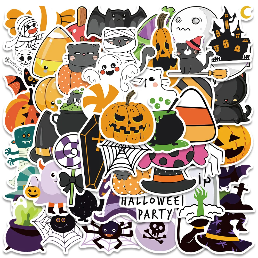 

50PCS Halloween Castle Series Funny Cartoon Pumpkin Head Ghost Cute Doodle Stickers Decoration Laptop Refrigerator Decal