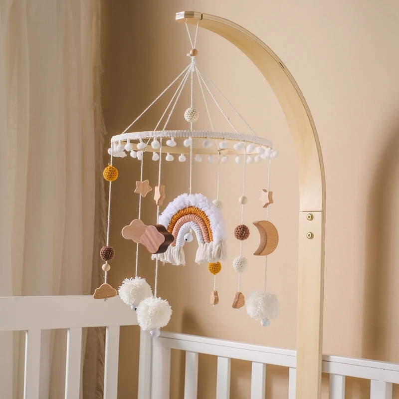 

Baby Rainbow Bed Bell Hanging Toy Newborn Wooden Mobile Music Box Rattle Toy Crib Holder Bracket Infant Bed Bell Accessories