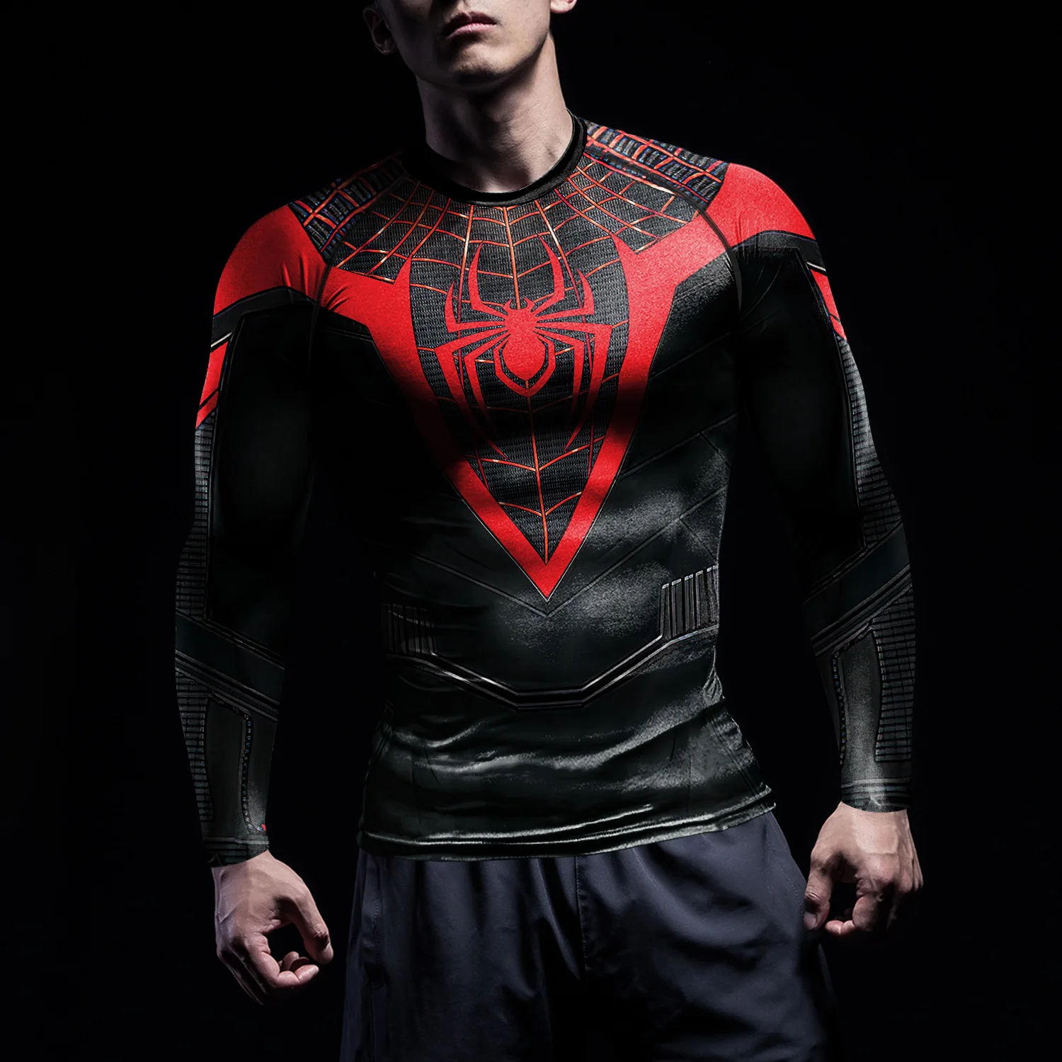 NADANBAO Spider 3D Printed Superhero Tops Men Surfing Long Sleeve Workout Fitness Tops Compression Shirts Rash Guards