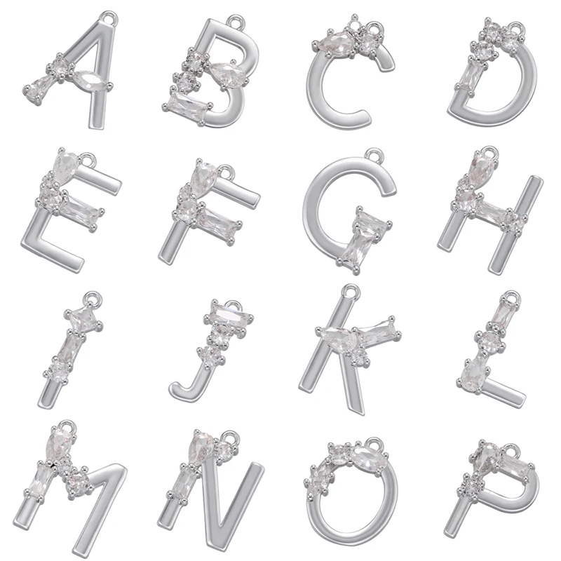 

ZHUKOU silver color crystal letter pendant initial letter charms for women necklace jewelry pendant accessories wholesale VD1163