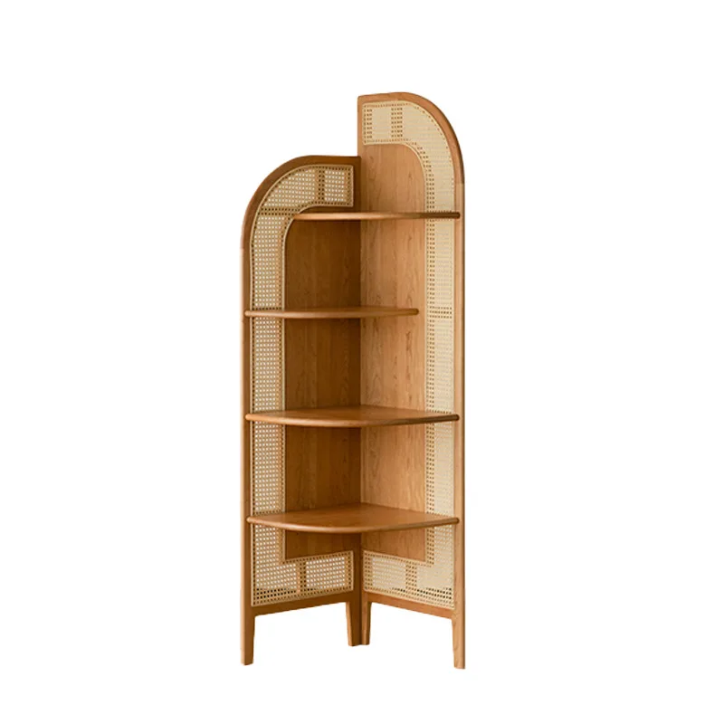

Solid wood triangular cabinet rattan living room small apartment storage corner corner cabinet corner rack