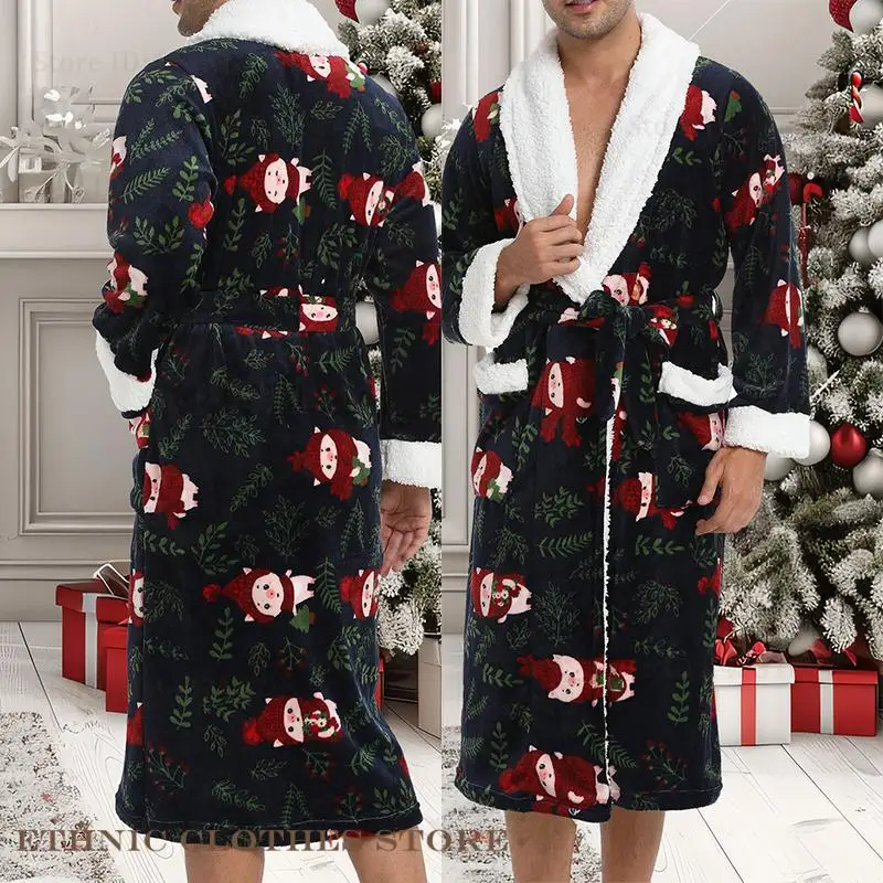 

Новый зимний мужской фланелевой халат-кимоно, халат на Хэллоуин, Рождество, домашняя одежда, одежда для сна, утепленная теплая одежда из кораллового флиса, домашняя одежда