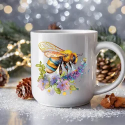 8 pezzi Bee on Flowers sublimazione UV DTF Cup Stickers, confezione di adesivi impermeabili per decorare tazze, tazze, forniture artistiche fai da te