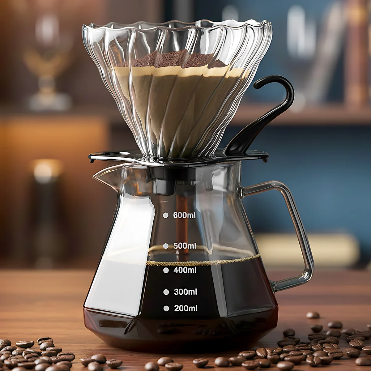 Leeseph handgebrühte Glas-Kaffeekanne mit Kaffee-Handguss-Filterbecher – 13/20 oz Glas-Kaffeeserver für Tropfkaffeemaschine