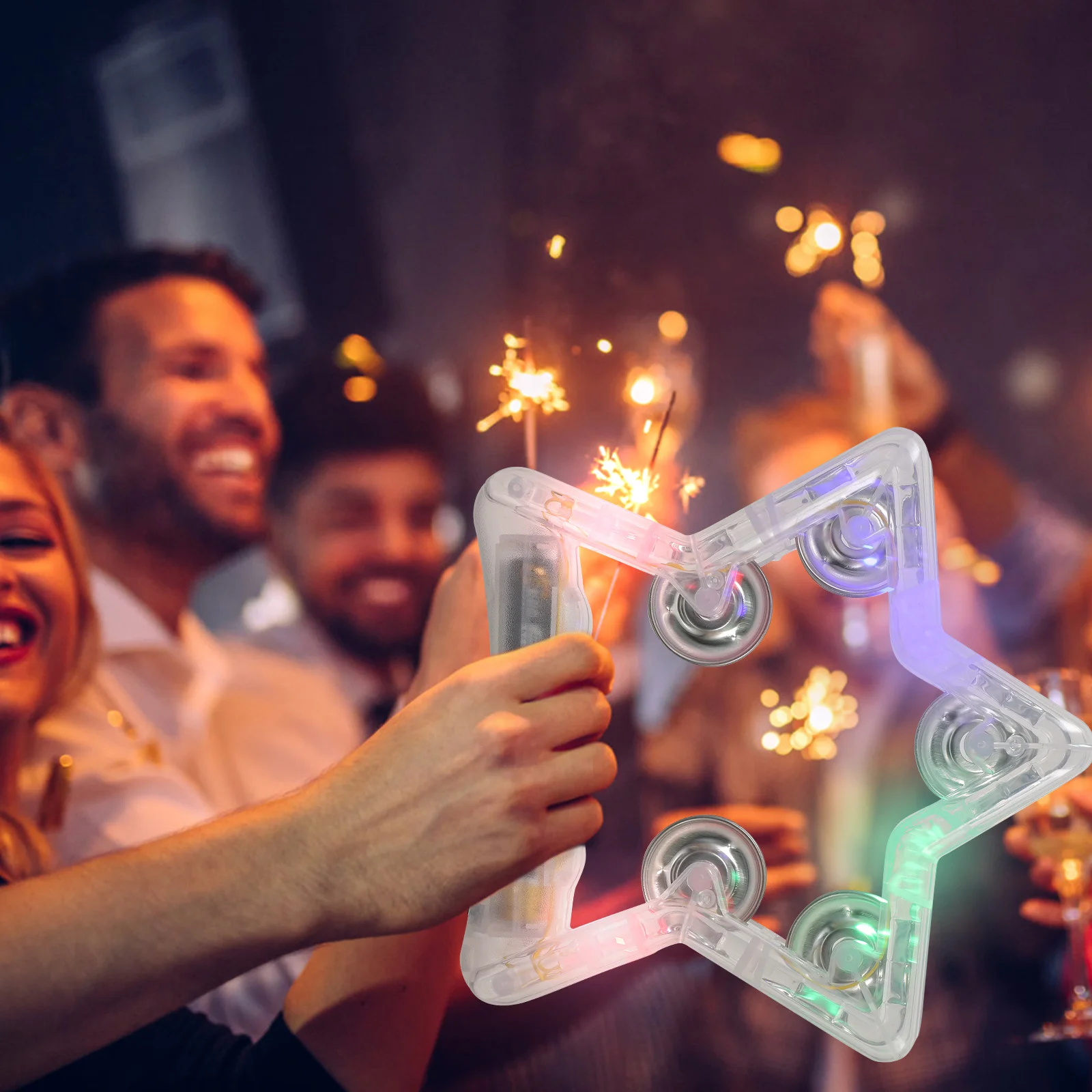Pandereta intermitente con forma de estrella de cinco puntas, instrumento de percusión portátil Led para fiestas, festivales, eventos deportivos, Carnaval