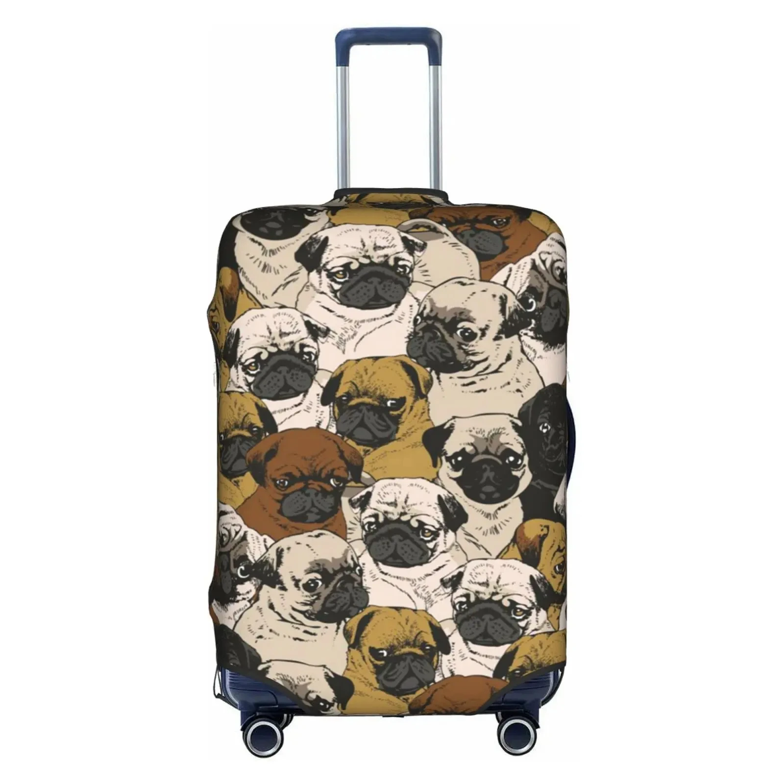 Funda de equipaje con patrón de Pug de dibujos animados, cubierta de maleta antiarañazos, funda de carrito con cremallera, accesorio de viaje para 18-32 pulgadas