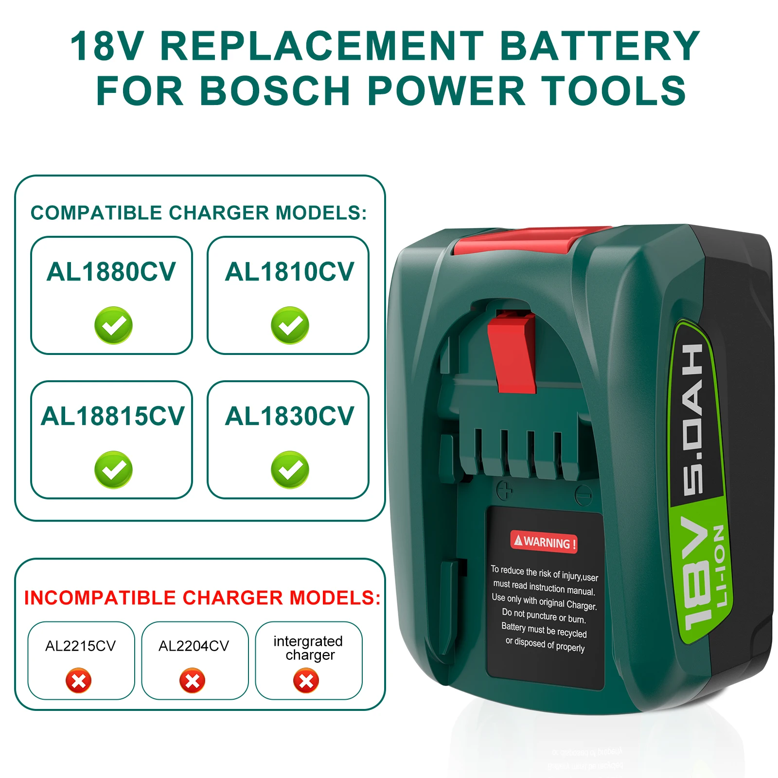 Akumulator Bosch PBA 5000mAh 18V do Bosch PBA PSB PSR, zamiennik akumulatorów AL1880CV AL1810CV AL18815CV, akumulator do elektronarzędzi — zdjęcie produktu 5