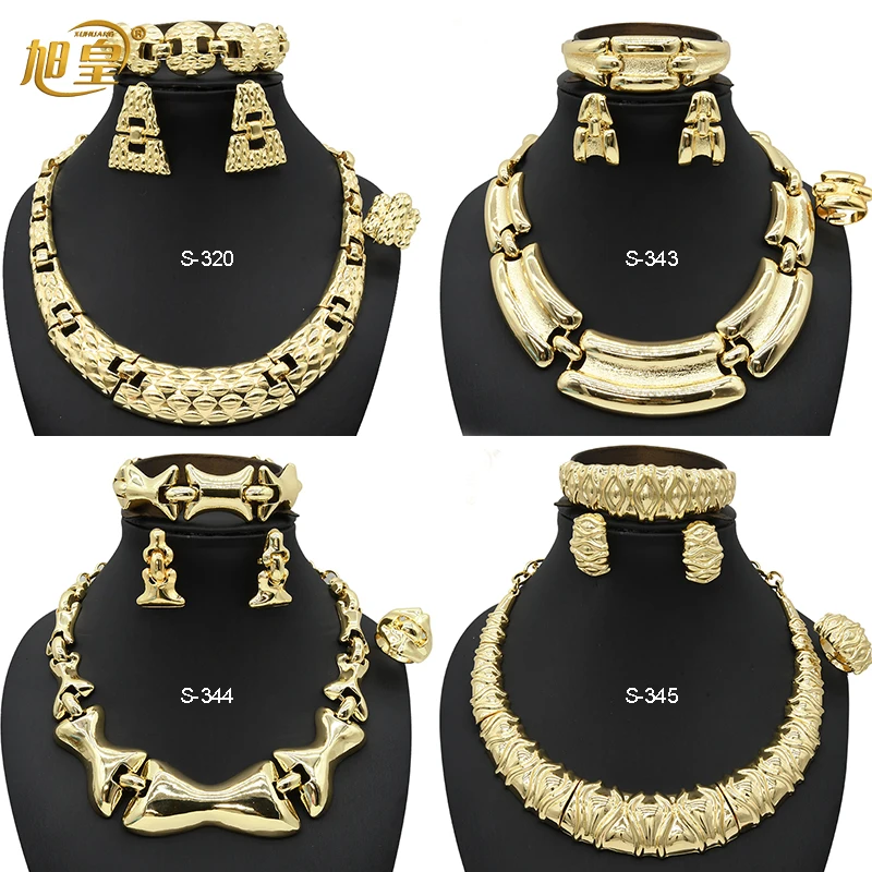 XUHUANG France High Quality Necklace Bracelet Jewelry Set Nigerian Luxury Bride Wedding Gift African Plated Choker Necklace Set