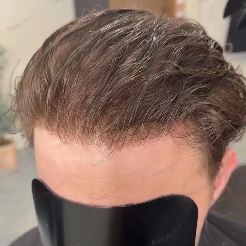 Wig Rambut Manusia Pria Pirang Terang Eropa, Garis Rambut Alami Super Mikro Ultra Tipis 0.03mm 90Density, Sistem Rambut Toupee Pria