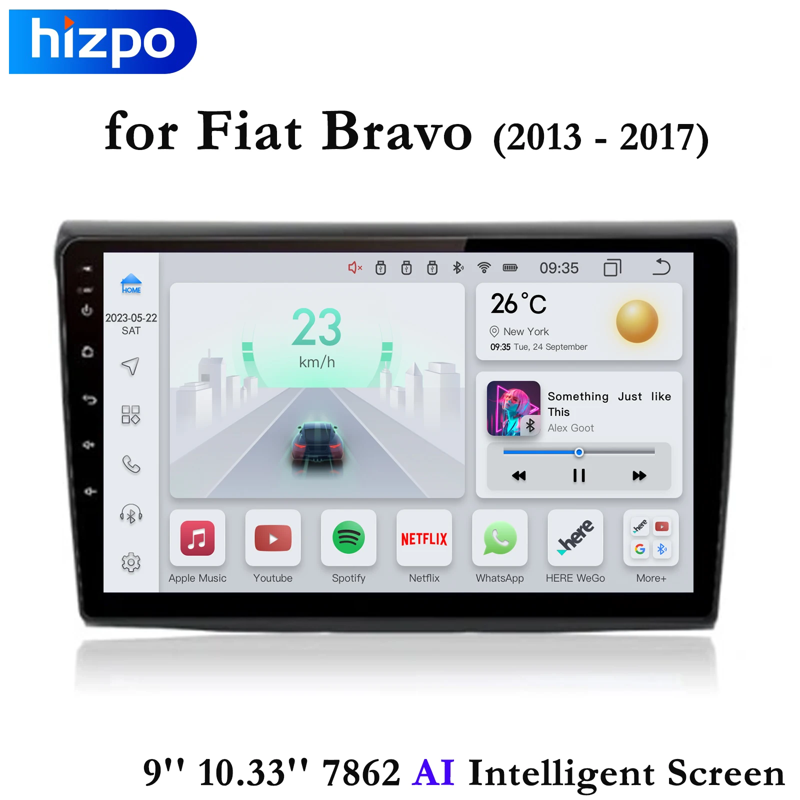 Hizpo 4G 9'' AI Intelligent Systems CarPlay Android Auto Radio for Fiat Bravo 2007-2012 Car Multimedia GPS 2din Autoradio DSP BT