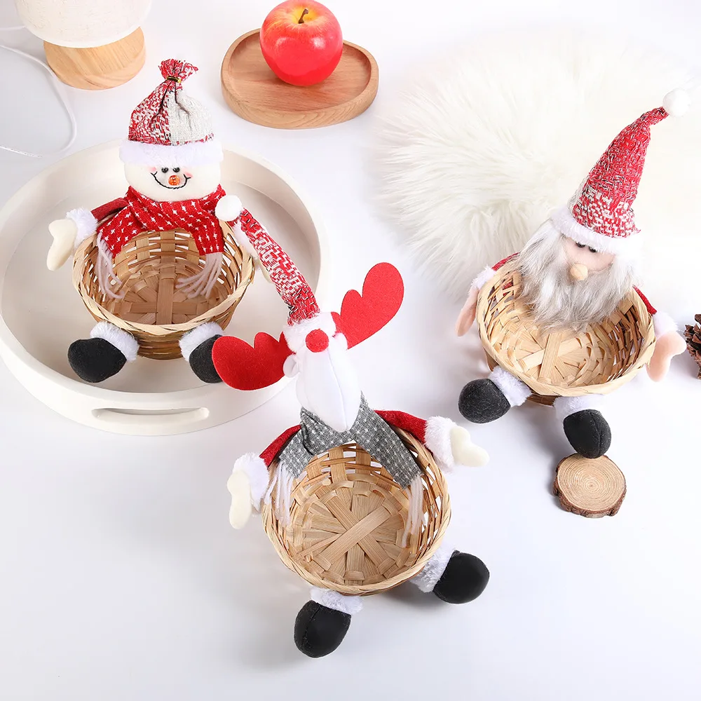 Christmas Candy Basket Decoration Santa Claus, Snowman Fruit Basket Ornaments Cartoon Dolls Apple Baskets Rudolph Decoration