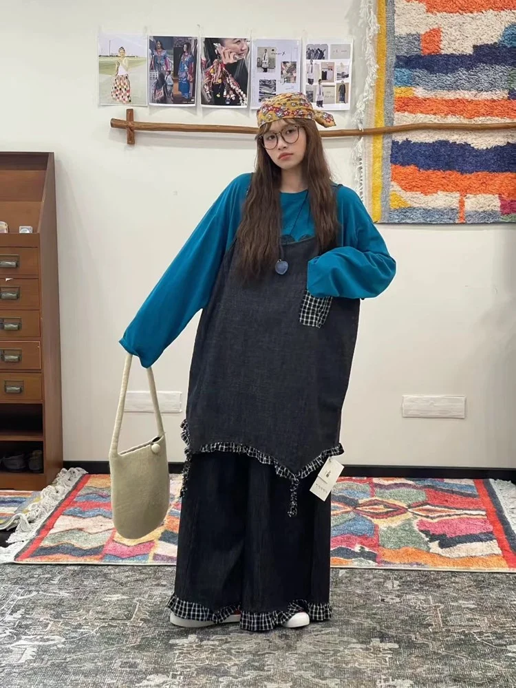 

Широкие брюки свободного кроя в стиле ретро с пэчворком и клетчатым узором, юбка-жилет, женская осенняя коллекция