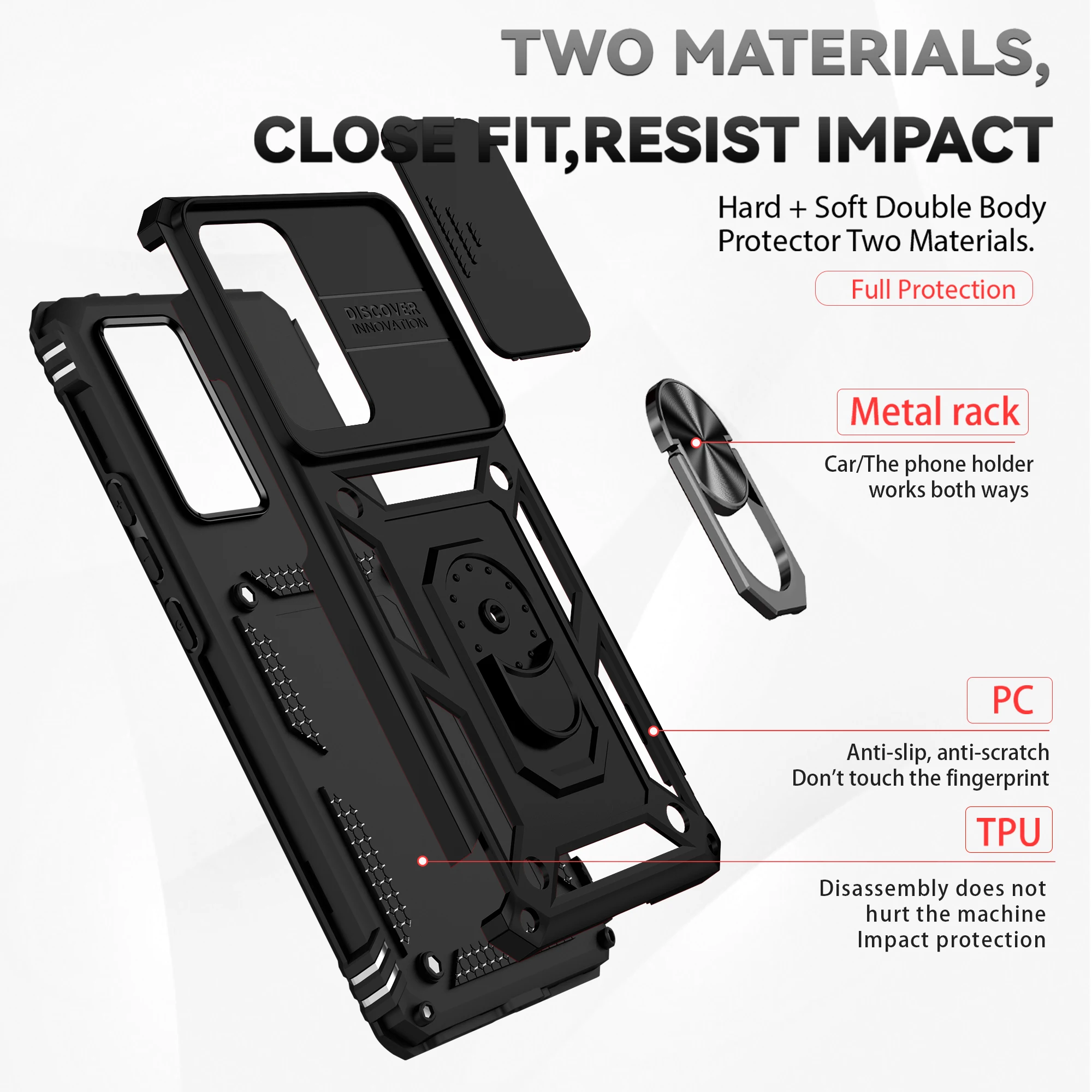 Luxus-Rüstungshülle für Xiaomi 11T 12, 12X13, 13T, 14T, Pro Lite, Ringhalter, Schiebeobjektiv, Ständer, Telefonabdeckung, Schutz, stoßfest – Detail 5