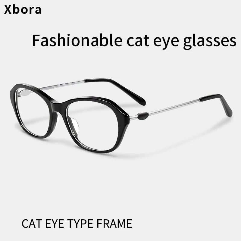 

Xbora 2024 New Retro Anti-Blue Light Glasses Women's Fashion Black Frame Cat's Eye Non-Diopter Myopia Prescription Glasses 8075