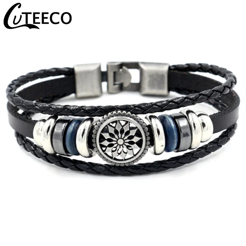 CUTEECO 2021 New Vintage Owl Leather Bracelets Men Genuine Vintage Bracelet Fashion Punk Jewelry Pulseras