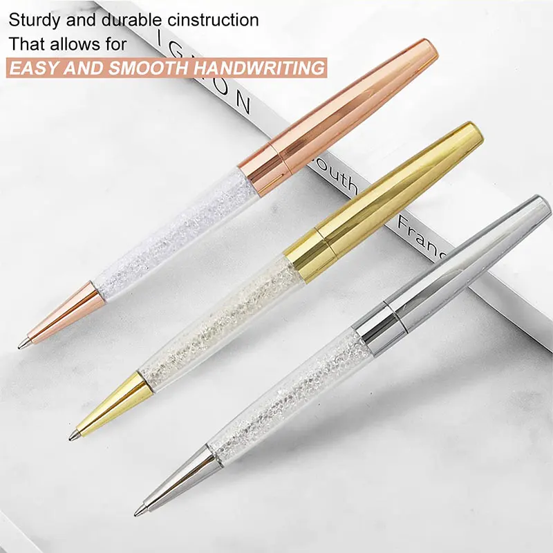 

50Pcs Rose Gold /Silver Pen Diamond Pens Fine Black Ink Crystal Ballpoint Pens