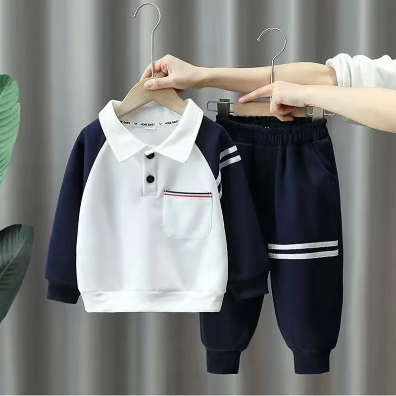 Kids Boys Sweater Set 2023 New Korean Spring Clothing Children's Wear Handsome Casual Two Piece Set For Boys Baby Academy Style