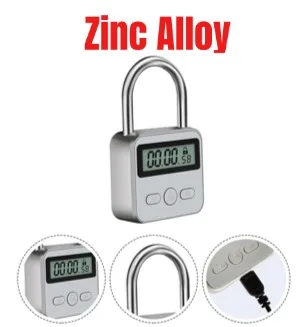 Electronic Timer Lock With LCD Display 99H M'ax Timing Auto Open USB Charging Metal Padlock For Delay Correction And Safety
