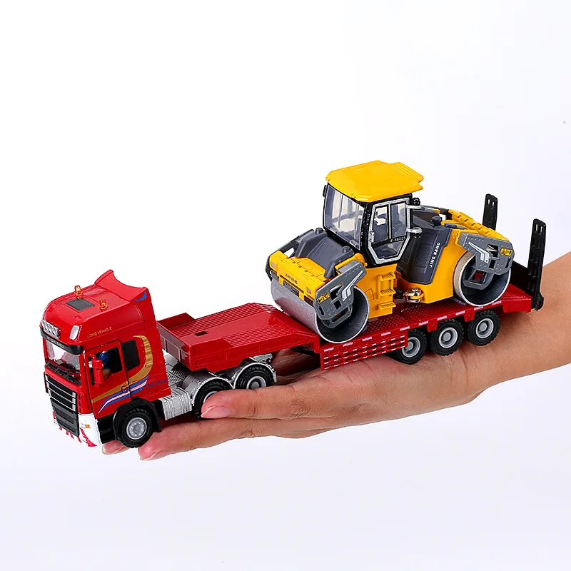 High quality 1:50 alloy trailer engineering vehicle model,simulation roller toy,transport vehicle toy,wholesale