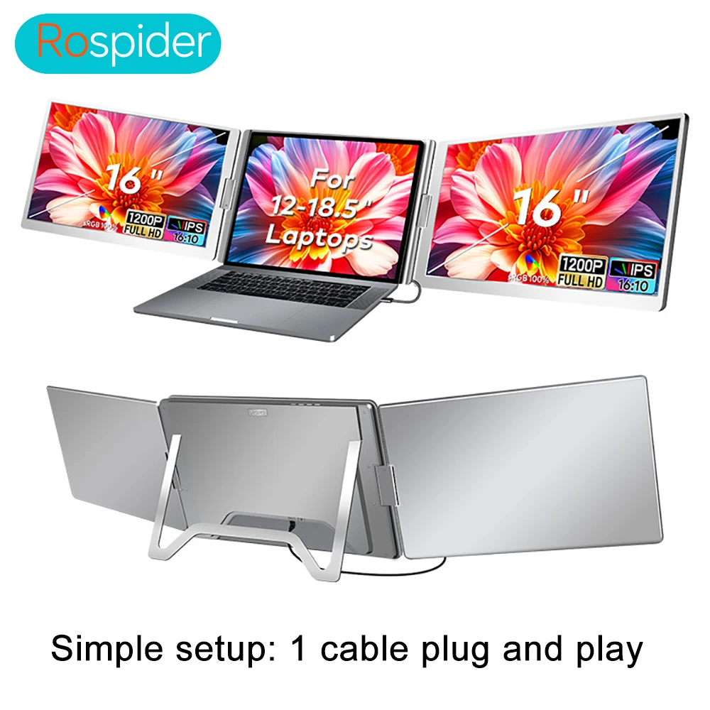 

Dual Screen Display 14" to 16" Extended Multiple Monitor Laptop Sub Screen Triple LCD Extender Compatible with All PC Rospider