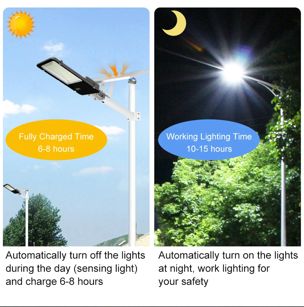 300W Solar-Straßenleuchte für den Außenbereich, superhelle, hocheffiziente Solarpanele, Fernbedienung, wasserdicht, IP67, für öffentliche Bereiche – Detail 3