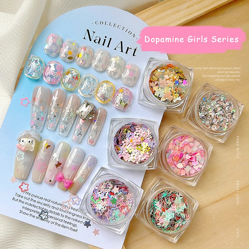 Adesivi colorati con paillettes per nail art - Forniture per manicure con glitter a sei forme Sweet Girl Decalcomanie fai da te Accessori per il trucco