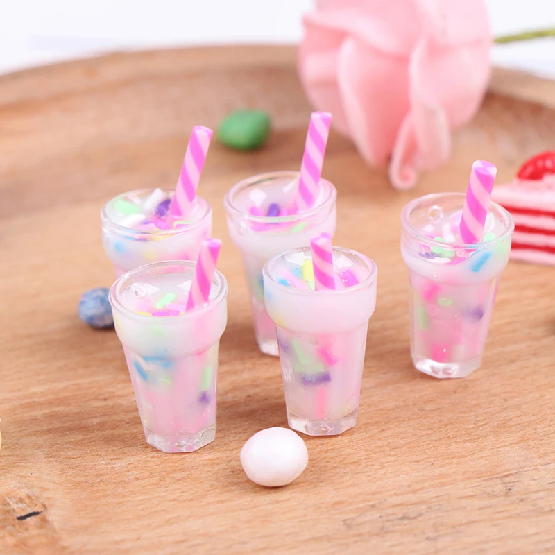 5Pcs Pretty Miniature Cream Drinks Bottles Model Kitchen Cup Shape Ornament