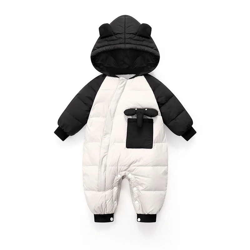 

Children's Winter Overalls for Baby Boys Girls Snowsuit Newborn Hooded Warm Rompers Toddler Jumpsuit Infant Black White Coat