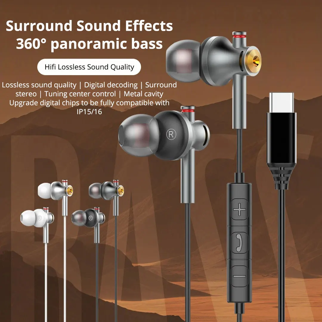 EARDECO 3.5 ملم/typec سماعات رأس سلكية باس سماعة داخل الأذن الألعاب ياربود الرياضة الموسيقى السلكية سماعة أذن مع هيئة التصنيع العسكري ستيريو