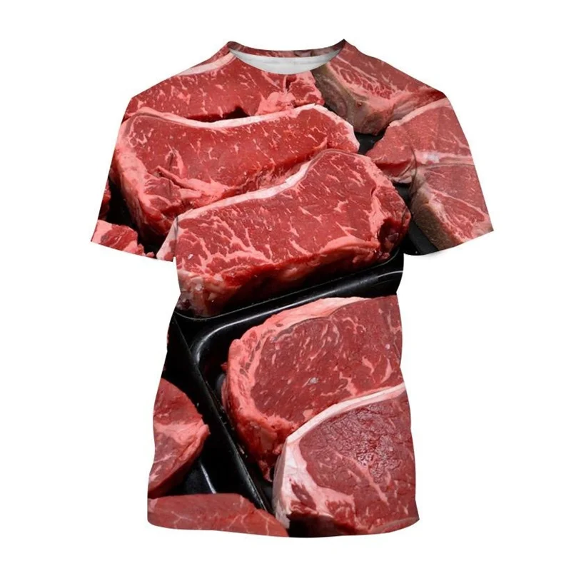 Creative Beef Mutton Meat T-shirt Men Women 3D Print Streetwear Personality T Shirt O-Neck Casual Shirt Tees Tops Male Clothing