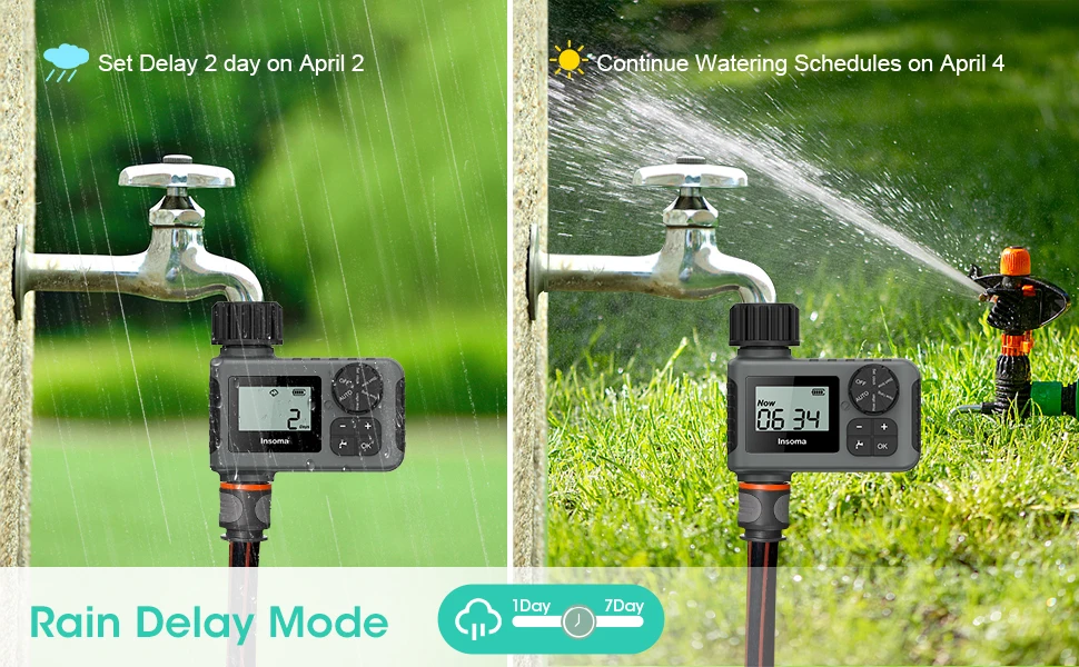 INSOMA Automatic Watering System Smart Garden Irrigation Water Timer with Brass Swivel for Hose Fuacet Outdoor Garden IPX5