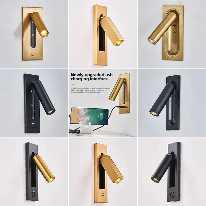 

Встраиваемый круглый настенный светильник ShinyYing, черный, 3 Вт LED с USB-портом для быстрой зарядки, прикроватная лампа для чтения для гостиничных номеров