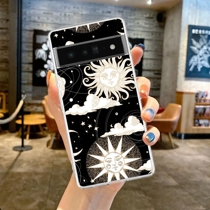 Funny Sun Moon Face Phone Case Cover for Google Pixel 9 8 7 6 5 4 XL Shockproof Silicone 7A 6A 5A 4A 3A XL Pro Transparent Shell