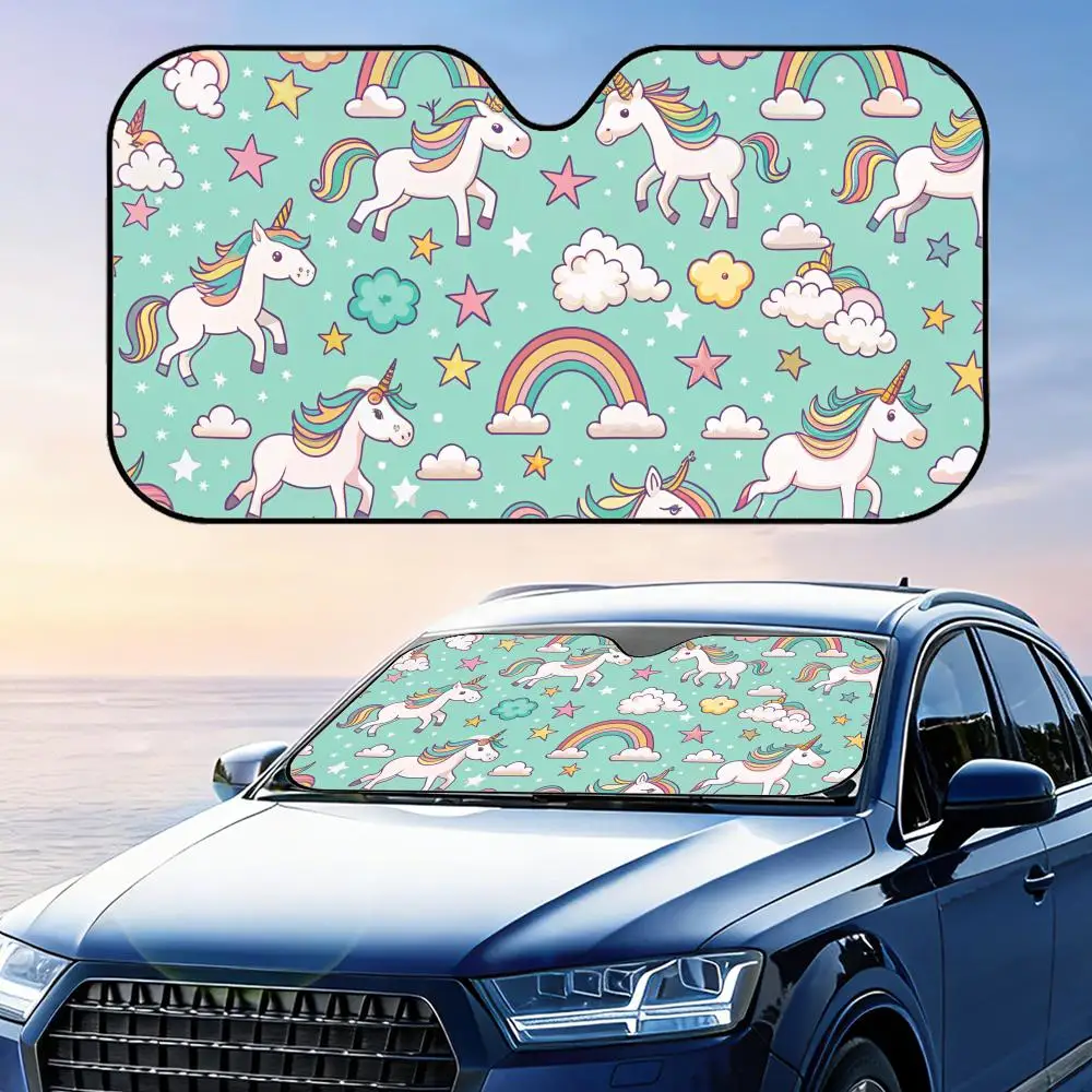 

Unicorn Cute Cartoon Sun Visor Car Sun Shade Windshield Cover UV Protection Aluminum Foil Reflective Heat Insulation