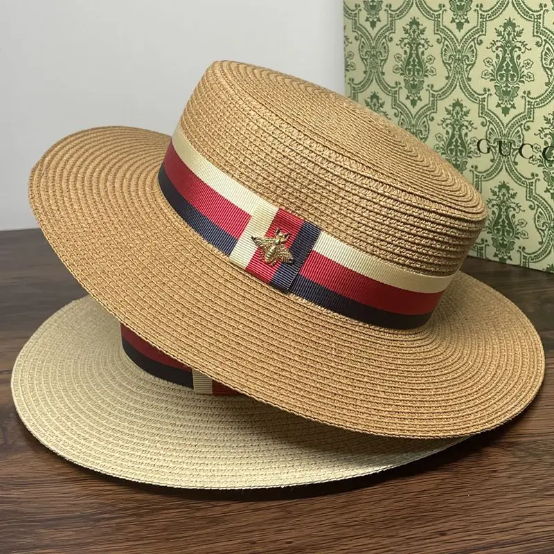 

Vintage British Flat Top Hat Women's Summer Beach Shade Sunscreen Hat Elegant French Versatile Wide Brim Flat Straw Hat